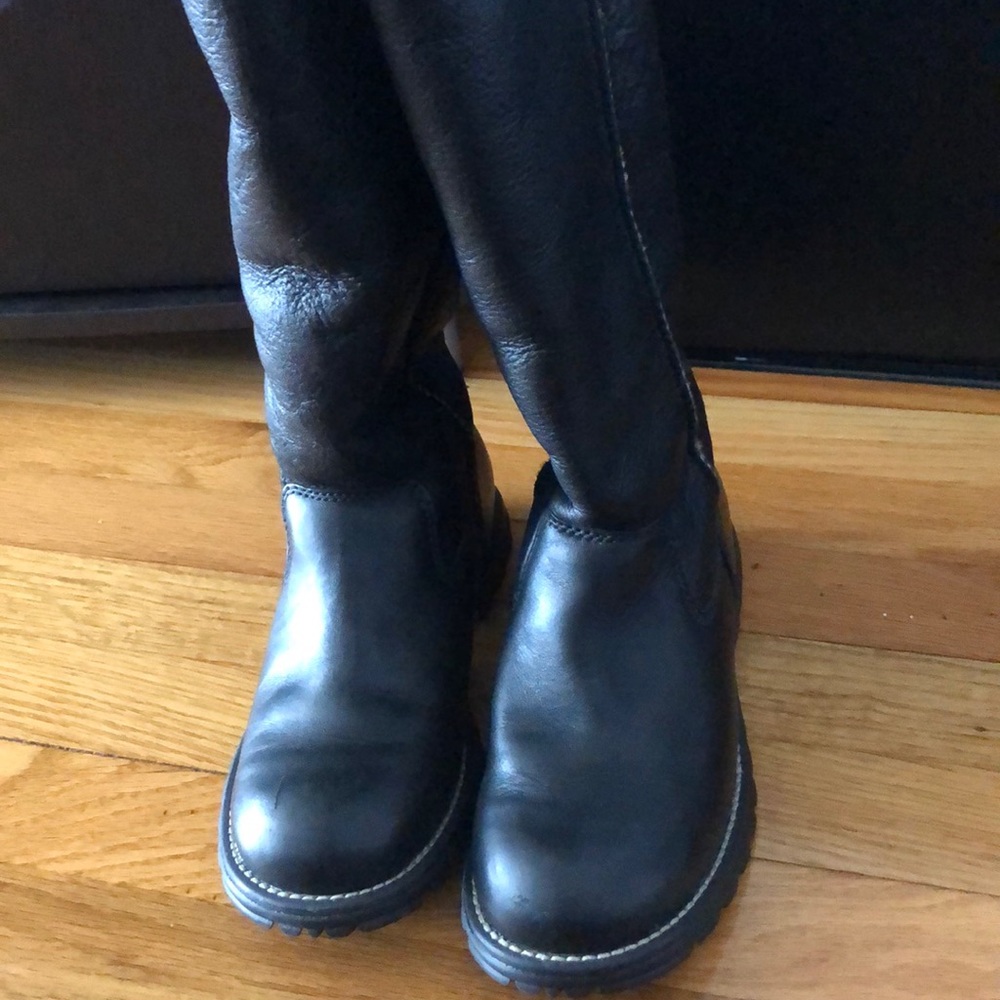 Black leather weather proof UGGS